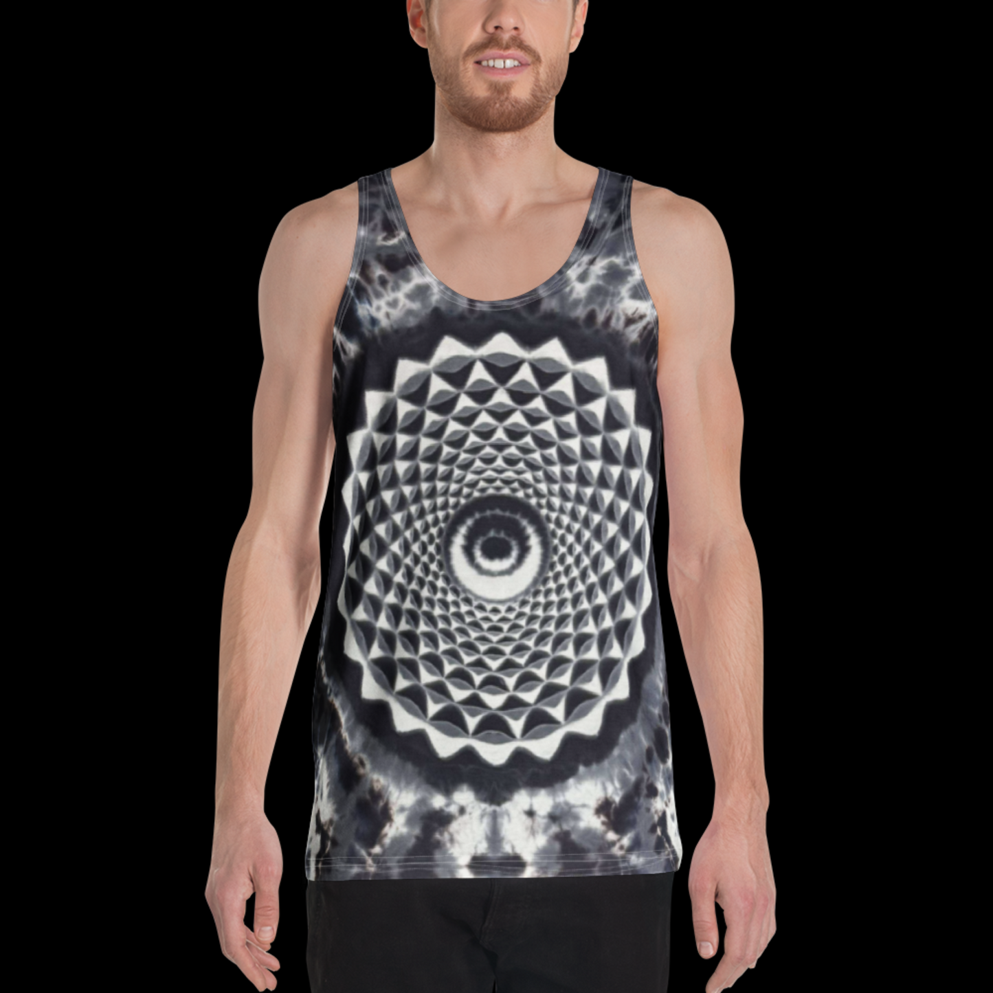"Monochrome Mandala" by Riah Poly Print Tank Top