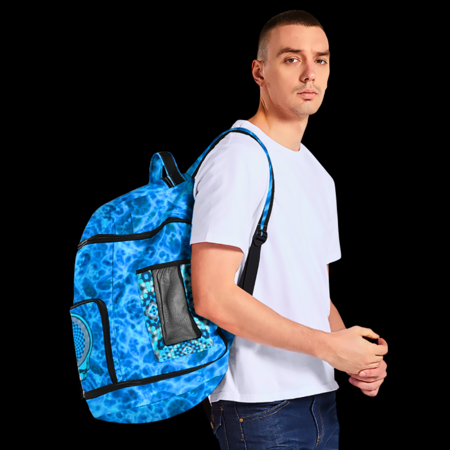 "Sapphire Stealie" Multifunctional Print Backpack